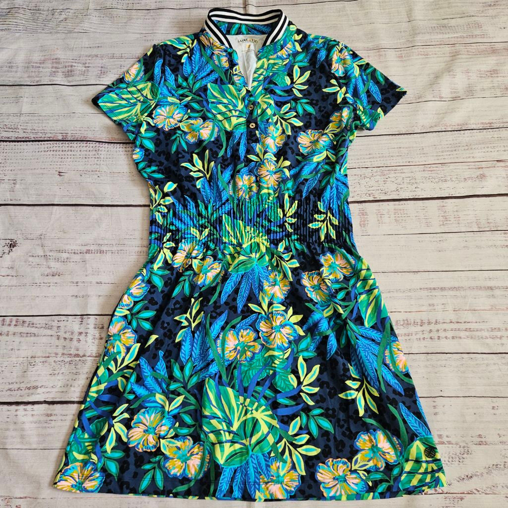 Lilly Pulitzer Navy Floral Collared Mini Dress with Blue, Green & Yellow